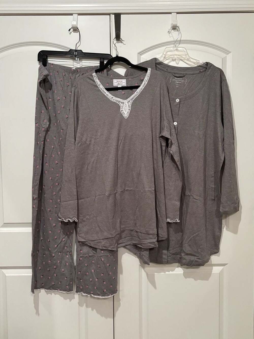 Carole Hochman Sleepwear Lounge Set Size 2X Gray Cotton Floral Lace